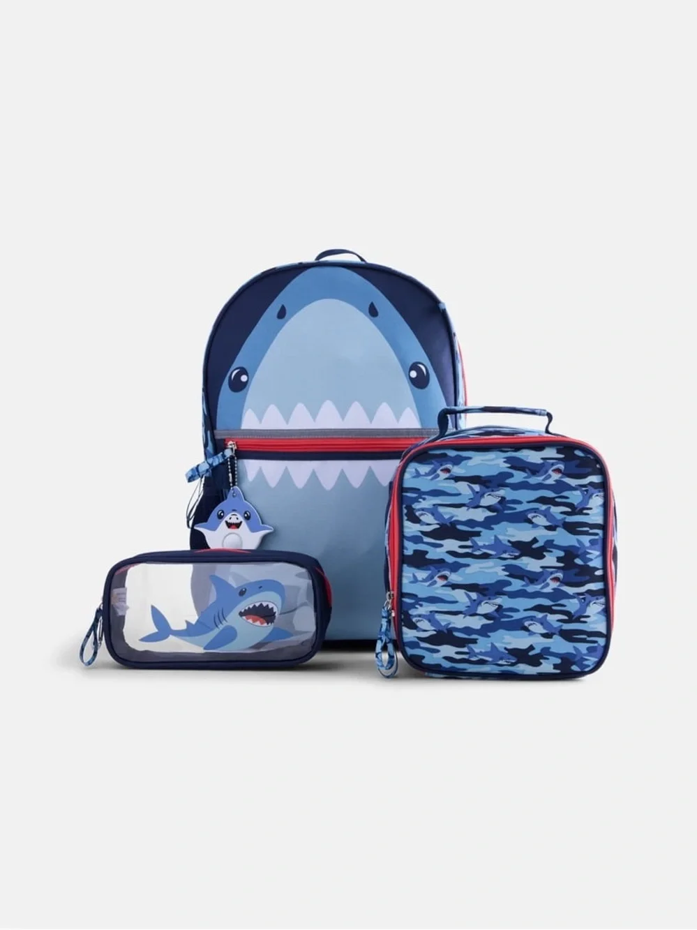 Kids Shark Backpack Lunchbox and Pencil Case Set - Blue W
